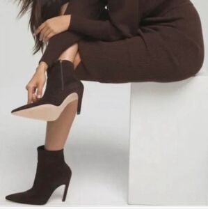Good American Icon Bootie Suede Chocolate Brown Heeled Pointy NEW NIB